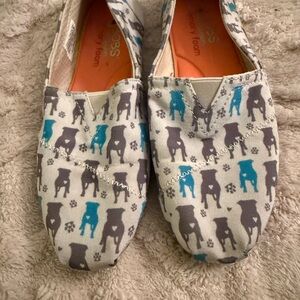 Skechers Slip-On Shoes with Teal & Gray Dog Print